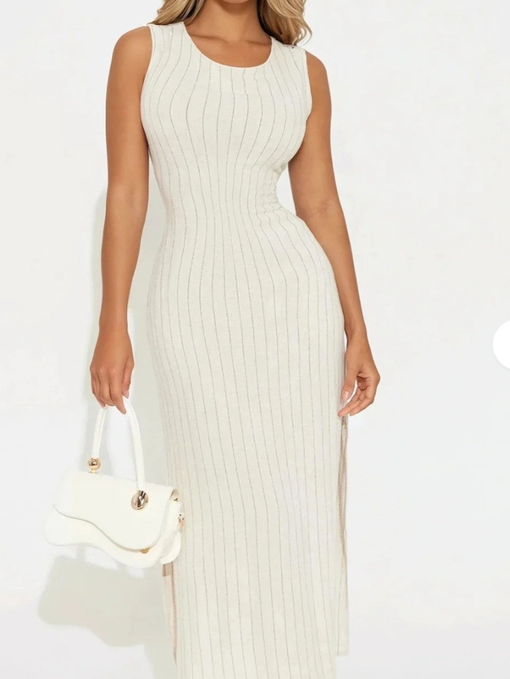 Fashion Nova Sleeveless Ribbed Maxi Dress in Cream